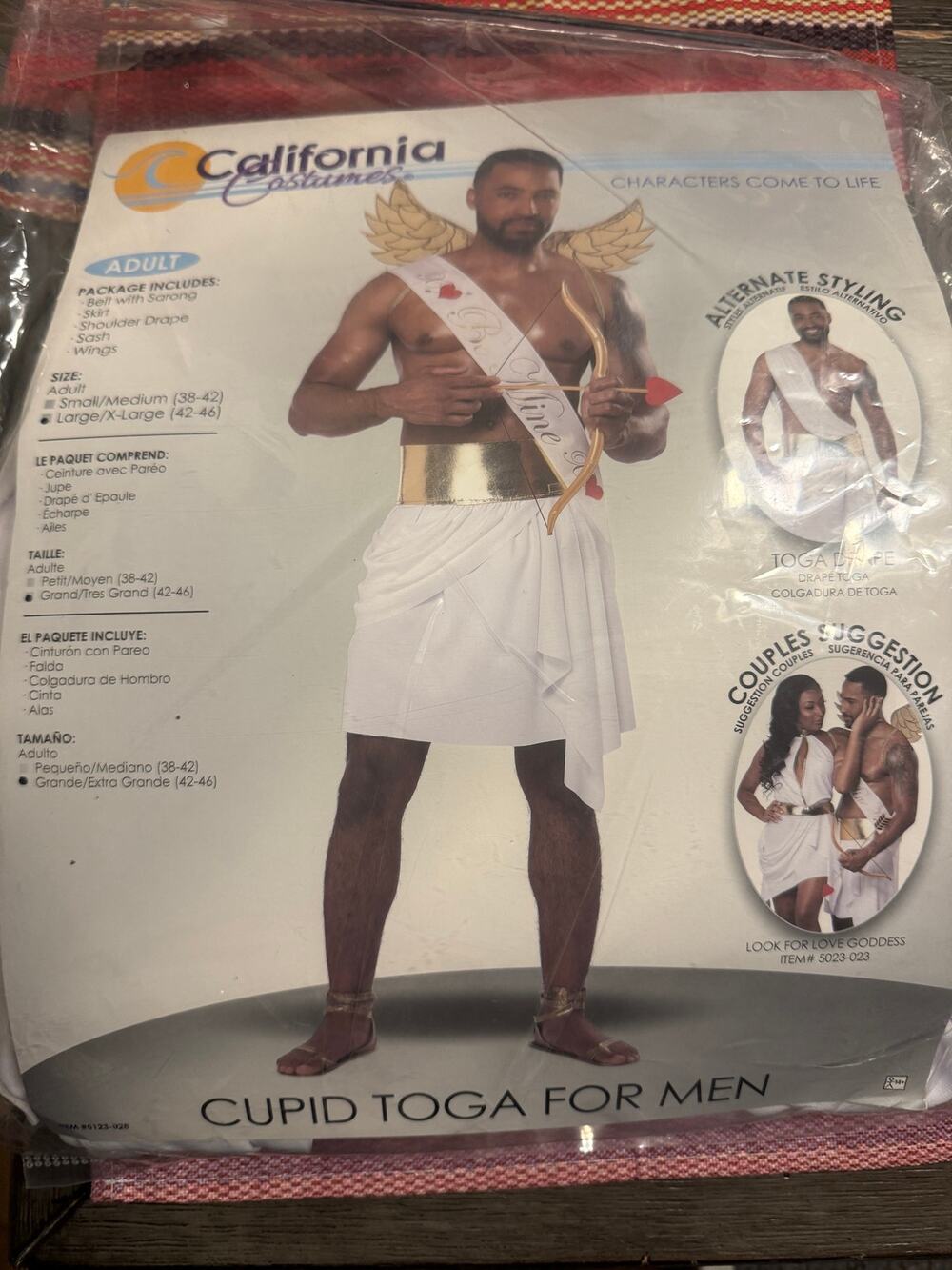 California Costumes Cupid Toga Men L/XL 42-46 Greek Roman Angel Wings Set